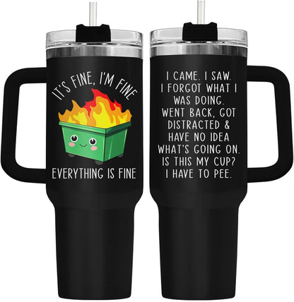 Dumpster Fire This Little 40 oz Tumbler with Handle, Unique Gift | Gifts for Him Her, Friends & Coworkers