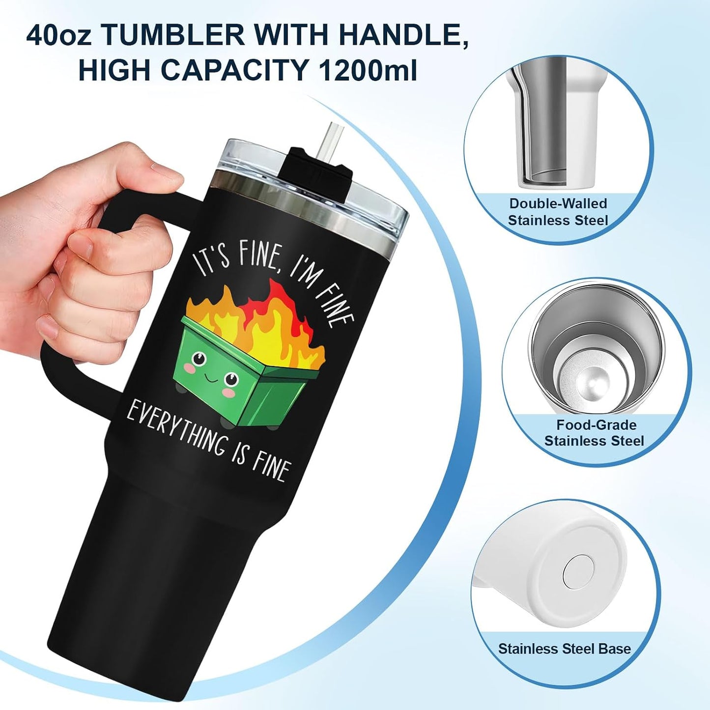 Dumpster Fire This Little 40 oz Tumbler with Handle, Unique Gift | Gifts for Him Her, Friends & Coworkers