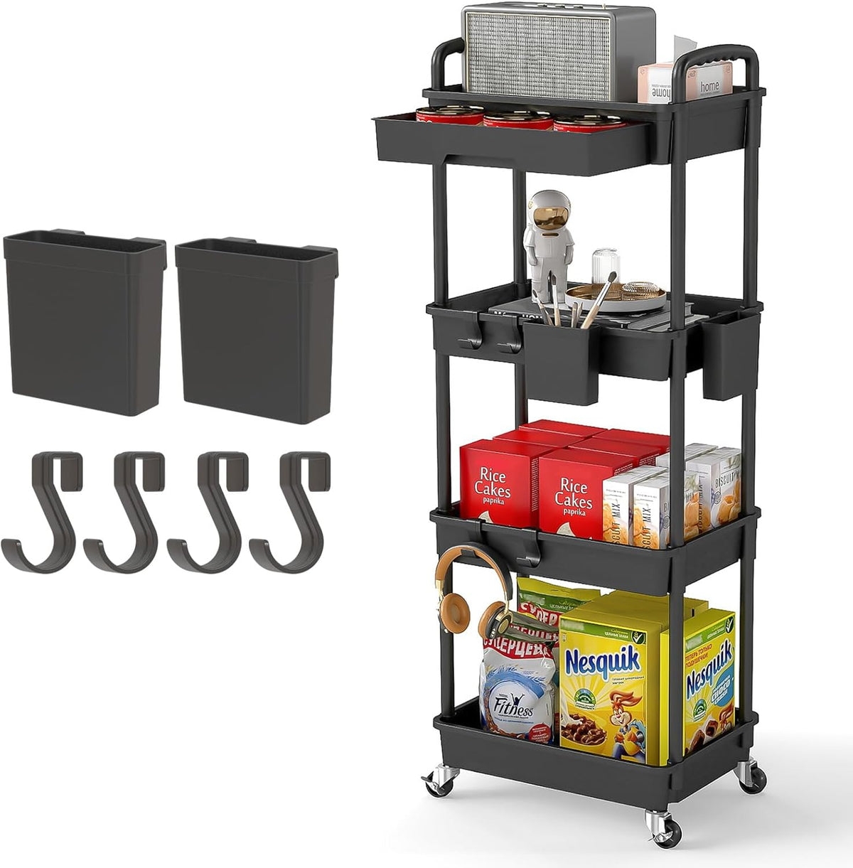 3 Tier Rolling Utility Cart with Handle, Utility Cart Made of Multifunctional Storage Organizer Tool for Kitchen,Bathroom,Living Room,Office(White)