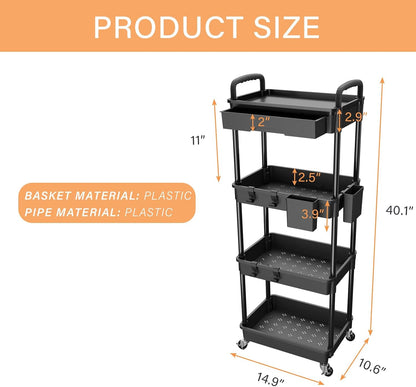 3 Tier Rolling Utility Cart with Handle, Utility Cart Made of Multifunctional Storage Organizer Tool for Kitchen,Bathroom,Living Room,Office(White)