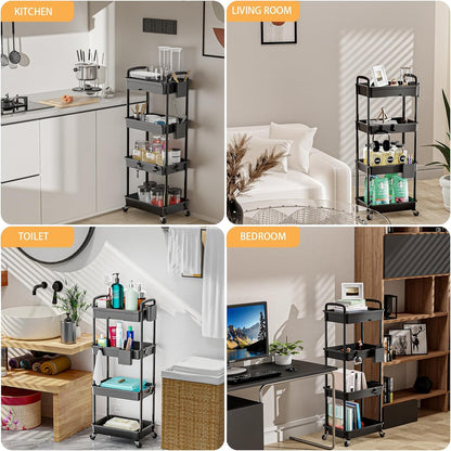 3 Tier Rolling Utility Cart with Handle, Utility Cart Made of Multifunctional Storage Organizer Tool for Kitchen,Bathroom,Living Room,Office(White)