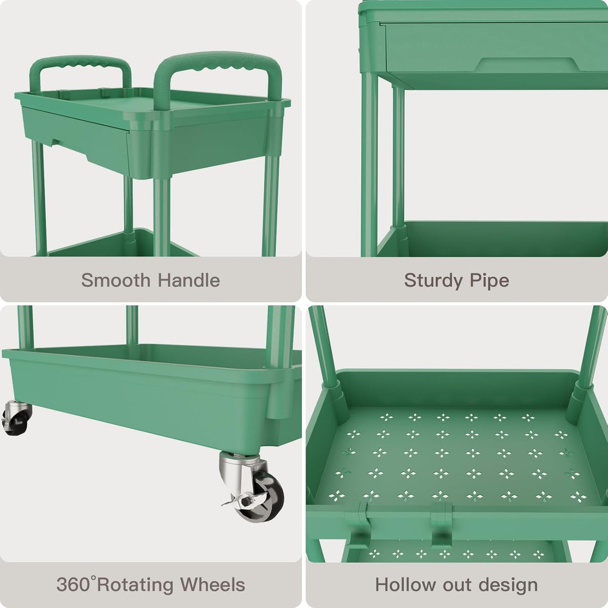 3 Tier Rolling Utility Cart with Handle, Utility Cart Made of Multifunctional Storage Organizer Tool for Kitchen,Bathroom,Living Room,Office(White)