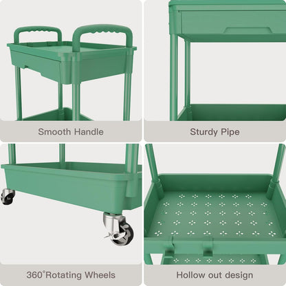 3 Tier Rolling Utility Cart with Handle, Utility Cart Made of Multifunctional Storage Organizer Tool for Kitchen,Bathroom,Living Room,Office(White)