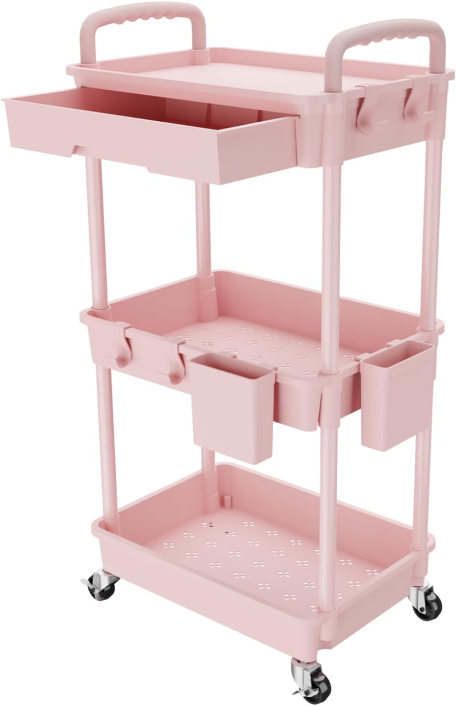 3 Tier Rolling Utility Cart with Handle, Utility Cart Made of Multifunctional Storage Organizer Tool for Kitchen,Bathroom,Living Room,Office(White)