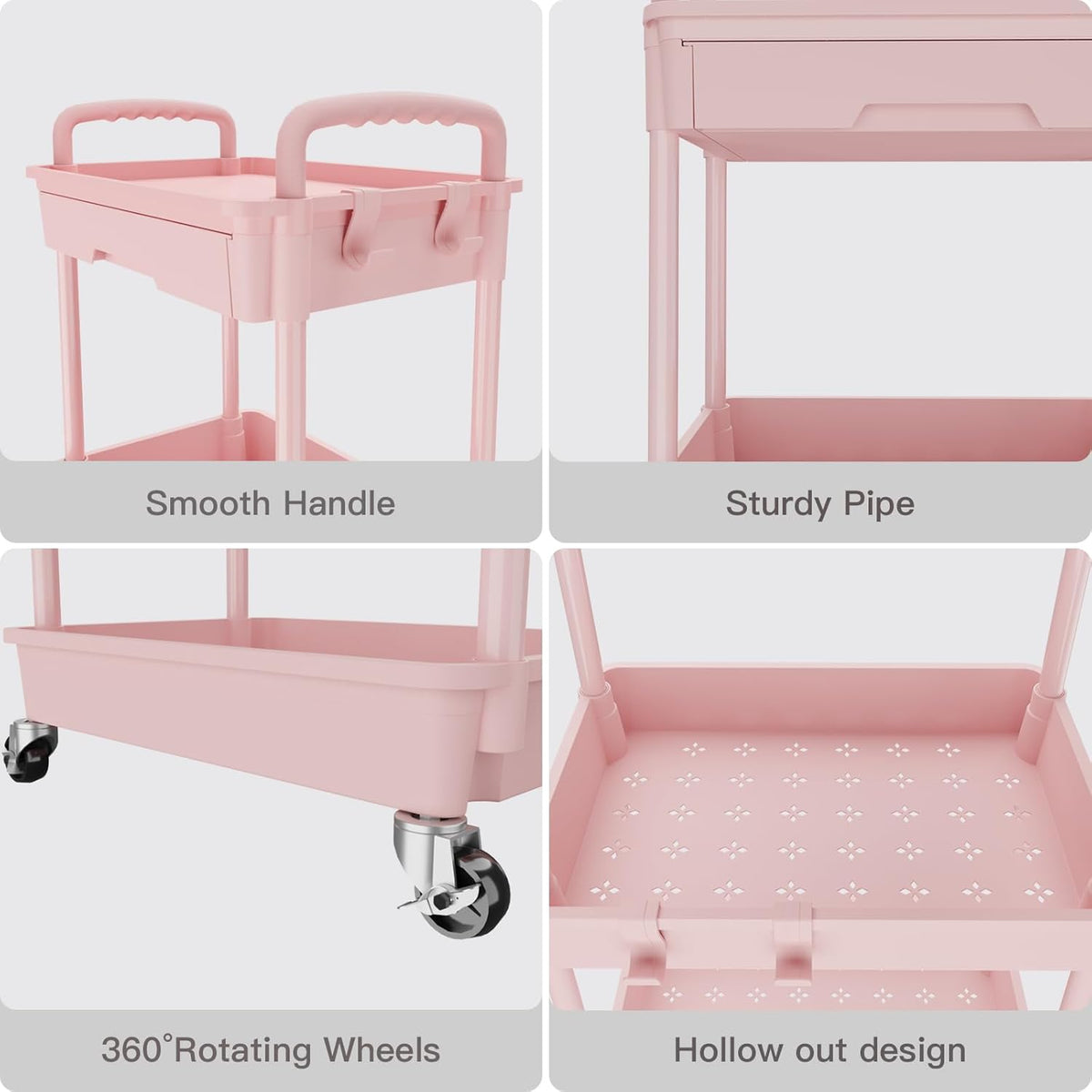 3 Tier Rolling Utility Cart with Handle, Utility Cart Made of Multifunctional Storage Organizer Tool for Kitchen,Bathroom,Living Room,Office(White)