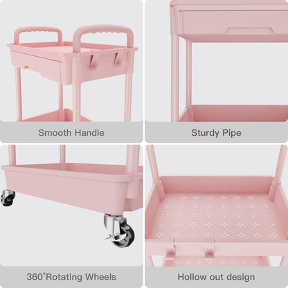 3 Tier Rolling Utility Cart with Handle, Utility Cart Made of Multifunctional Storage Organizer Tool for Kitchen,Bathroom,Living Room,Office(White)