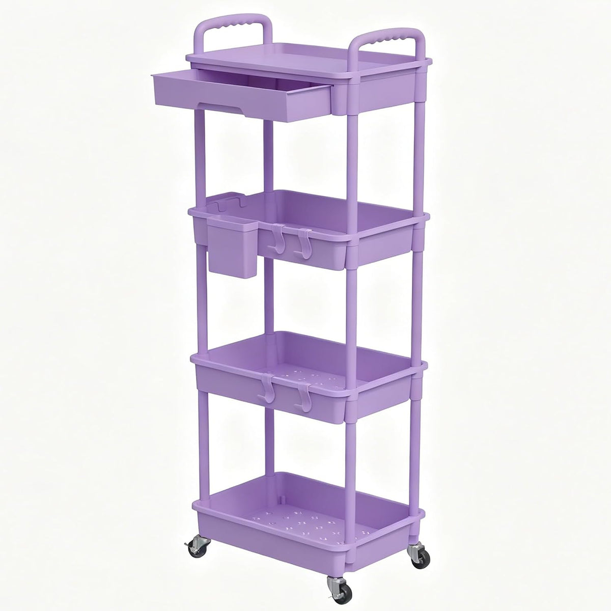 3 Tier Rolling Utility Cart with Handle, Utility Cart Made of Multifunctional Storage Organizer Tool for Kitchen,Bathroom,Living Room,Office(White)