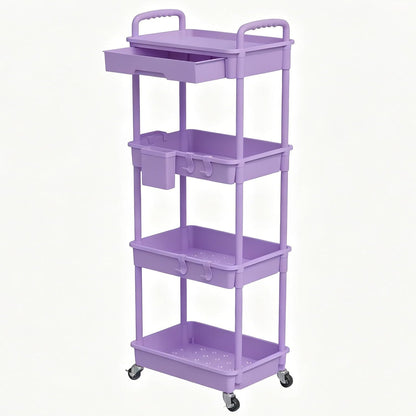 3 Tier Rolling Utility Cart with Handle, Utility Cart Made of Multifunctional Storage Organizer Tool for Kitchen,Bathroom,Living Room,Office(White)