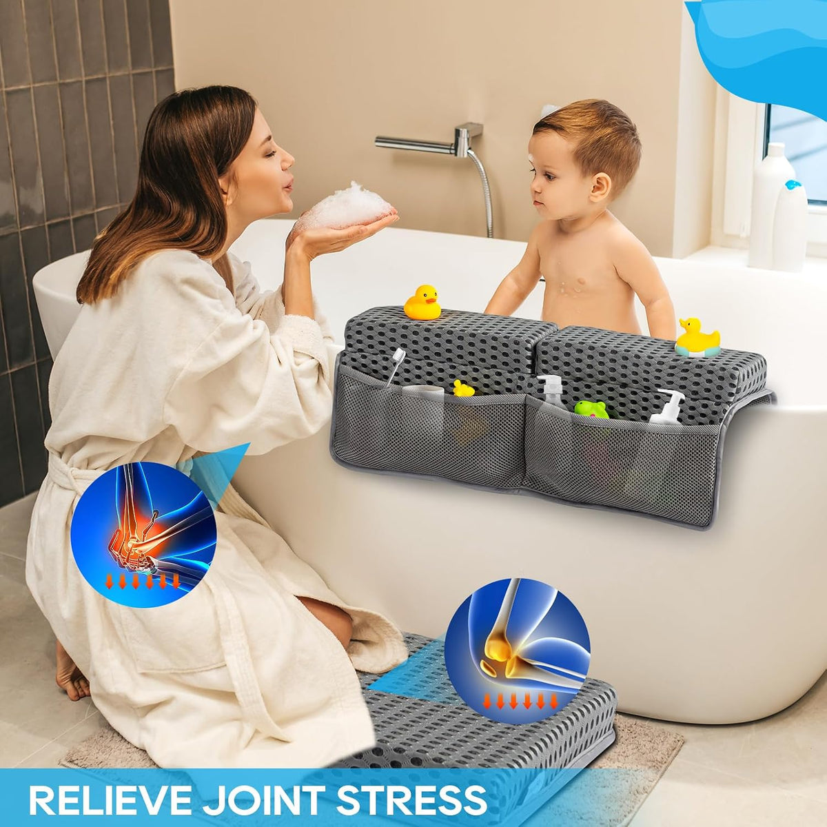 Baby Bath Kneeler Pad Set, Grey