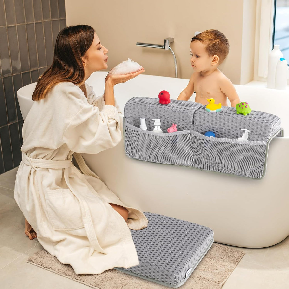 Baby Bath Kneeler Pad Set, Grey