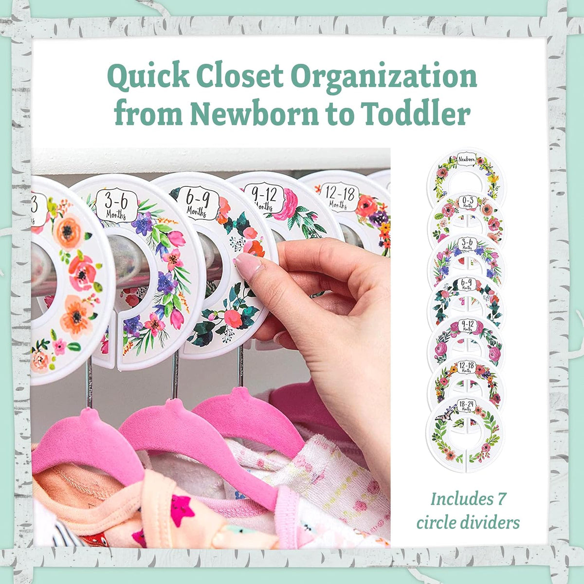 20 Baby Hangers with 7 Closet Dividers for Nursery Velvet Clothes Hangers Unisex Newborn Essentials Baby Size Organizer for Infant Clothing to 24 Months
