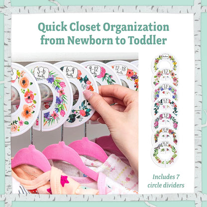20 Baby Hangers with 7 Closet Dividers for Nursery Velvet Clothes Hangers Unisex Newborn Essentials Baby Size Organizer for Infant Clothing to 24 Months