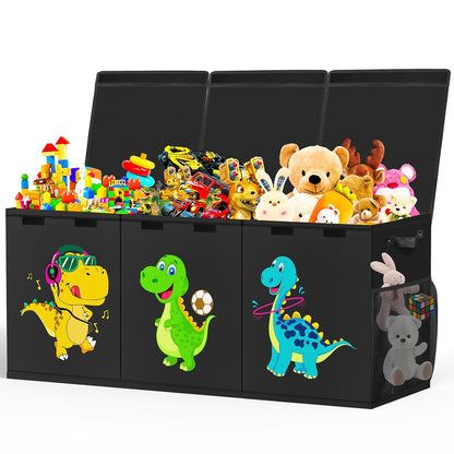 Large Toy Box Storage with Lid, Collapsible Sturdy Toy Chest Bin Black