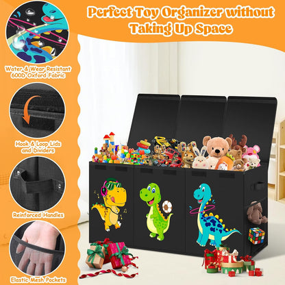 Large Toy Box Storage with Lid, Collapsible Sturdy Toy Chest Bin Black