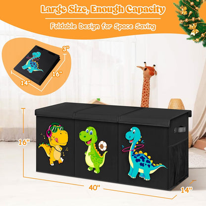 Large Toy Box Storage with Lid, Collapsible Sturdy Toy Chest Bin Black