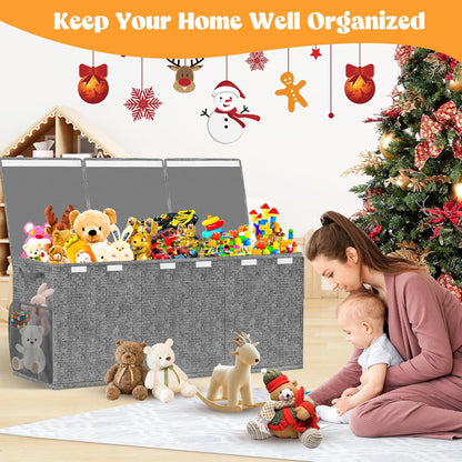 Large Toy Box Storage with Lid, Collapsible Sturdy Toy Chest Bin Black