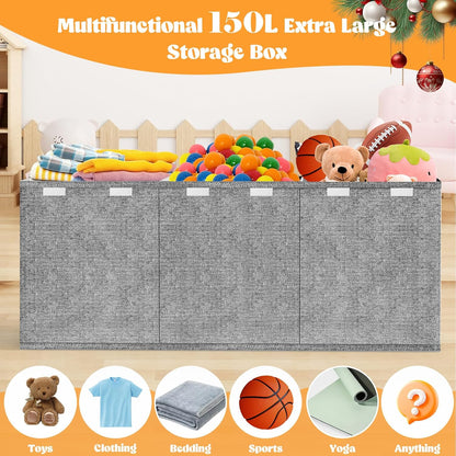 Large Toy Box Storage with Lid, Collapsible Sturdy Toy Chest Bin Black