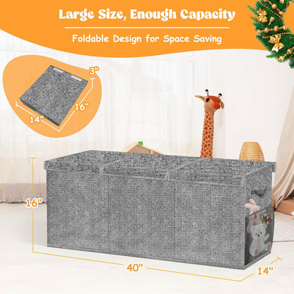 Large Toy Box Storage with Lid, Collapsible Sturdy Toy Chest Bin Black