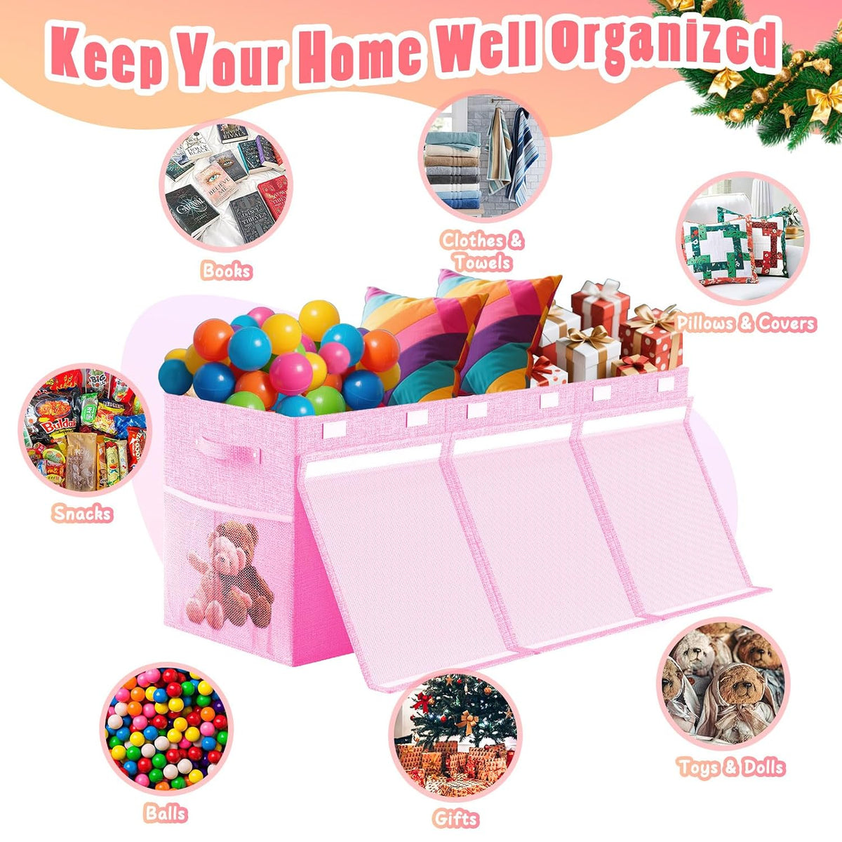 Large Toy Box Storage with Lid, Collapsible Sturdy Toy Chest Bin Black