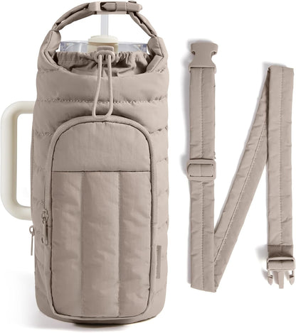 40oz Water Bottle Holder with Strap, Quilted Gym Accessories | Magnetic or Classic Design, Lightweiht Tumbler Drink Carrier, Quilted Crossbody Purse