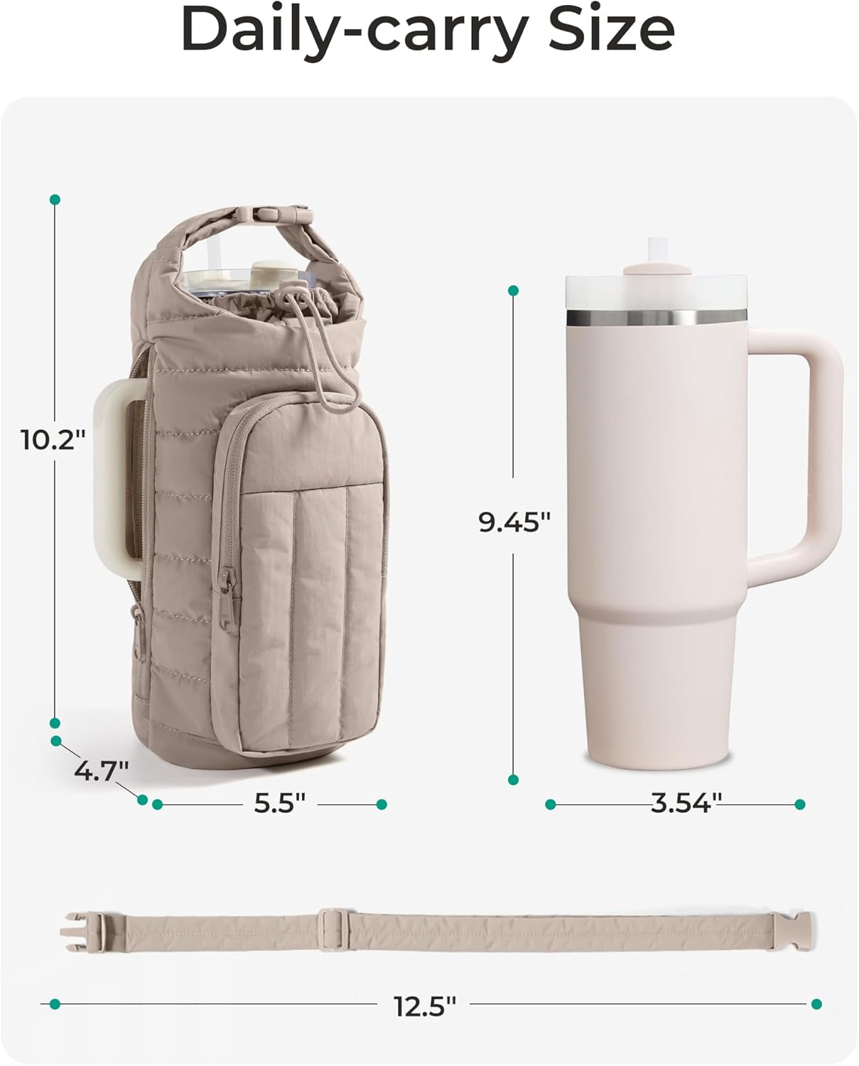 40oz Water Bottle Holder with Strap, Quilted Gym Accessories | Magnetic or Classic Design, Lightweiht Tumbler Drink Carrier, Quilted Crossbody Purse