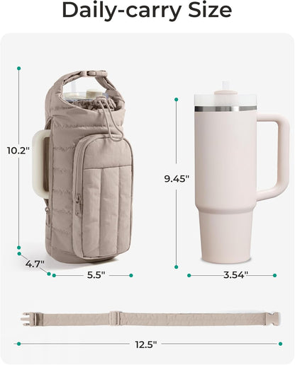 40oz Water Bottle Holder with Strap, Quilted Gym Accessories | Magnetic or Classic Design, Lightweiht Tumbler Drink Carrier, Quilted Crossbody Purse