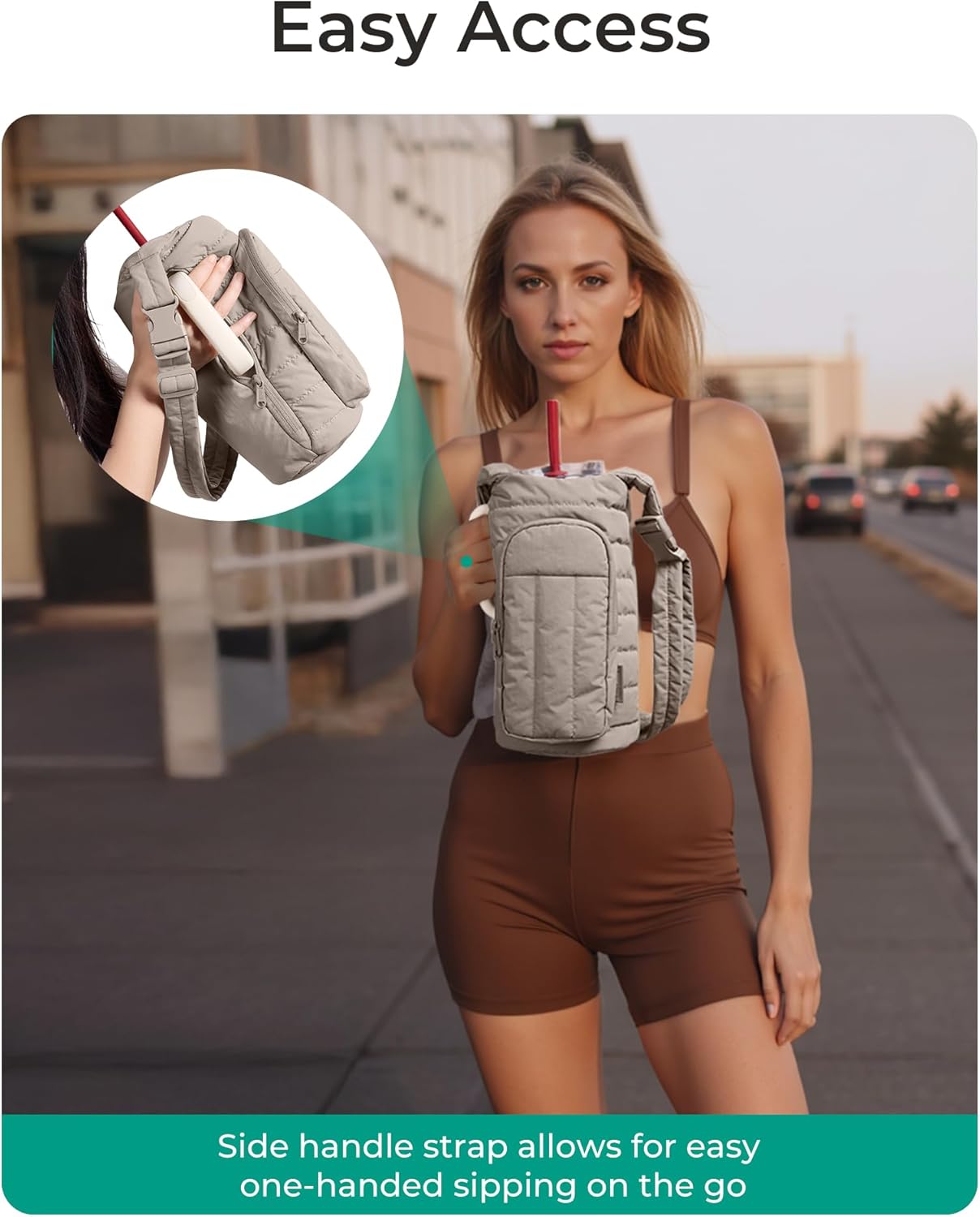 40oz Water Bottle Holder with Strap, Quilted Gym Accessories | Magnetic or Classic Design, Lightweiht Tumbler Drink Carrier, Quilted Crossbody Purse