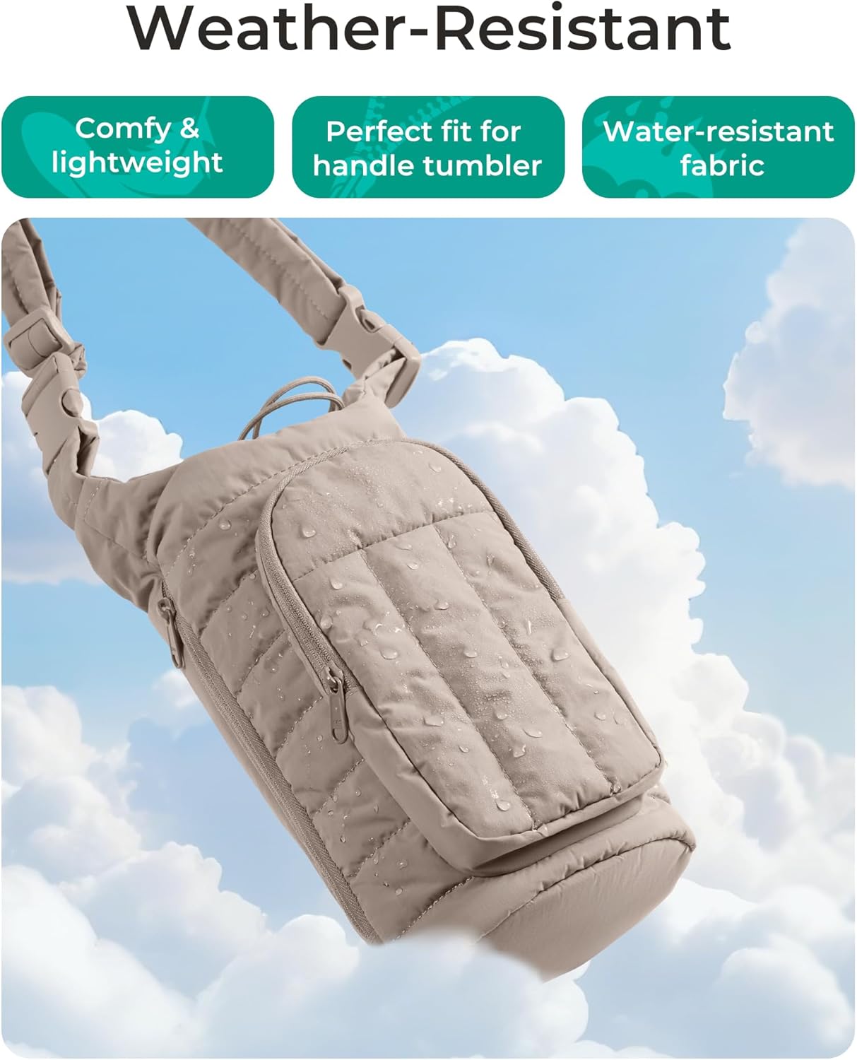 40oz Water Bottle Holder with Strap, Quilted Gym Accessories | Magnetic or Classic Design, Lightweiht Tumbler Drink Carrier, Quilted Crossbody Purse