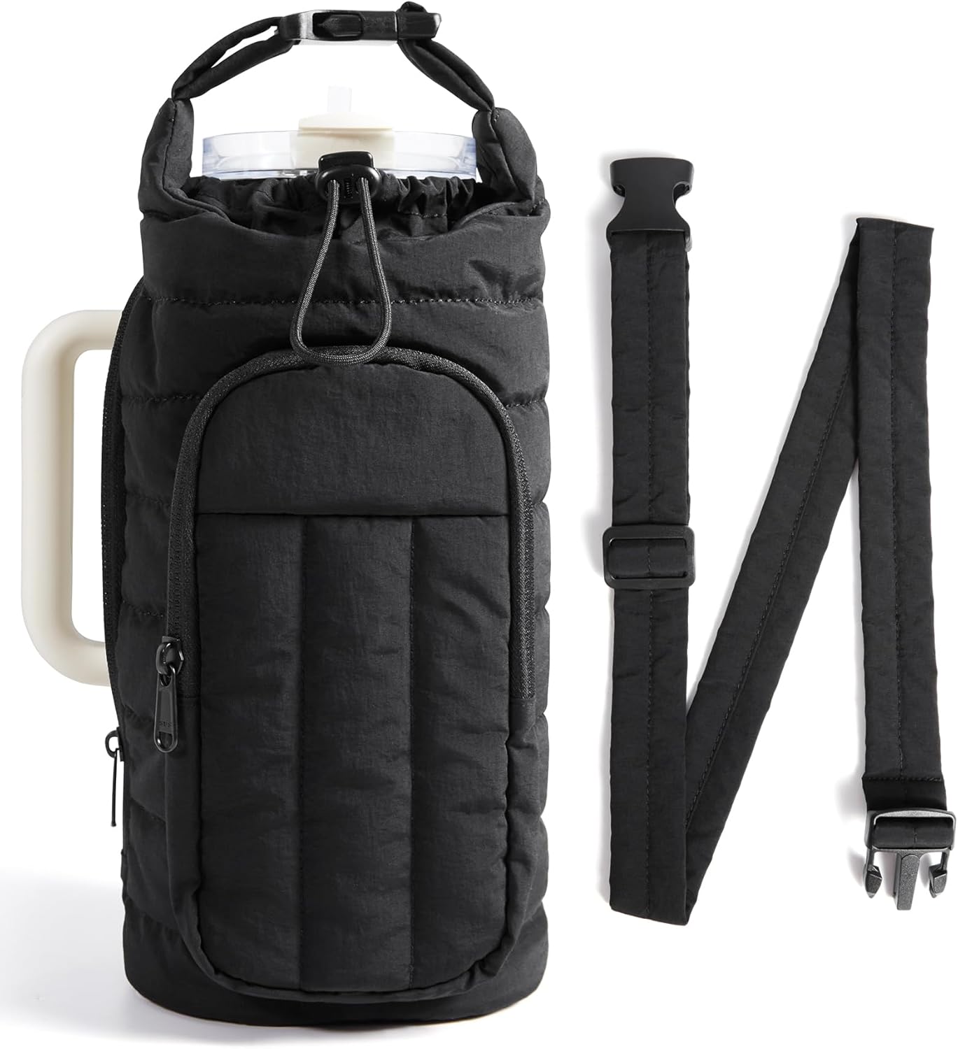 40oz Water Bottle Holder with Strap, Quilted Gym Accessories | Magnetic or Classic Design, Lightweiht Tumbler Drink Carrier, Quilted Crossbody Purse