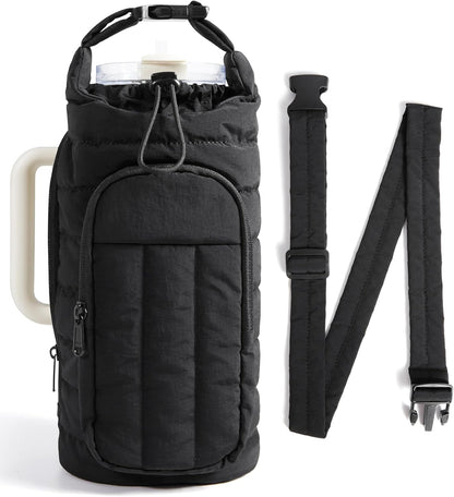 40oz Water Bottle Holder with Strap, Quilted Gym Accessories | Magnetic or Classic Design, Lightweiht Tumbler Drink Carrier, Quilted Crossbody Purse