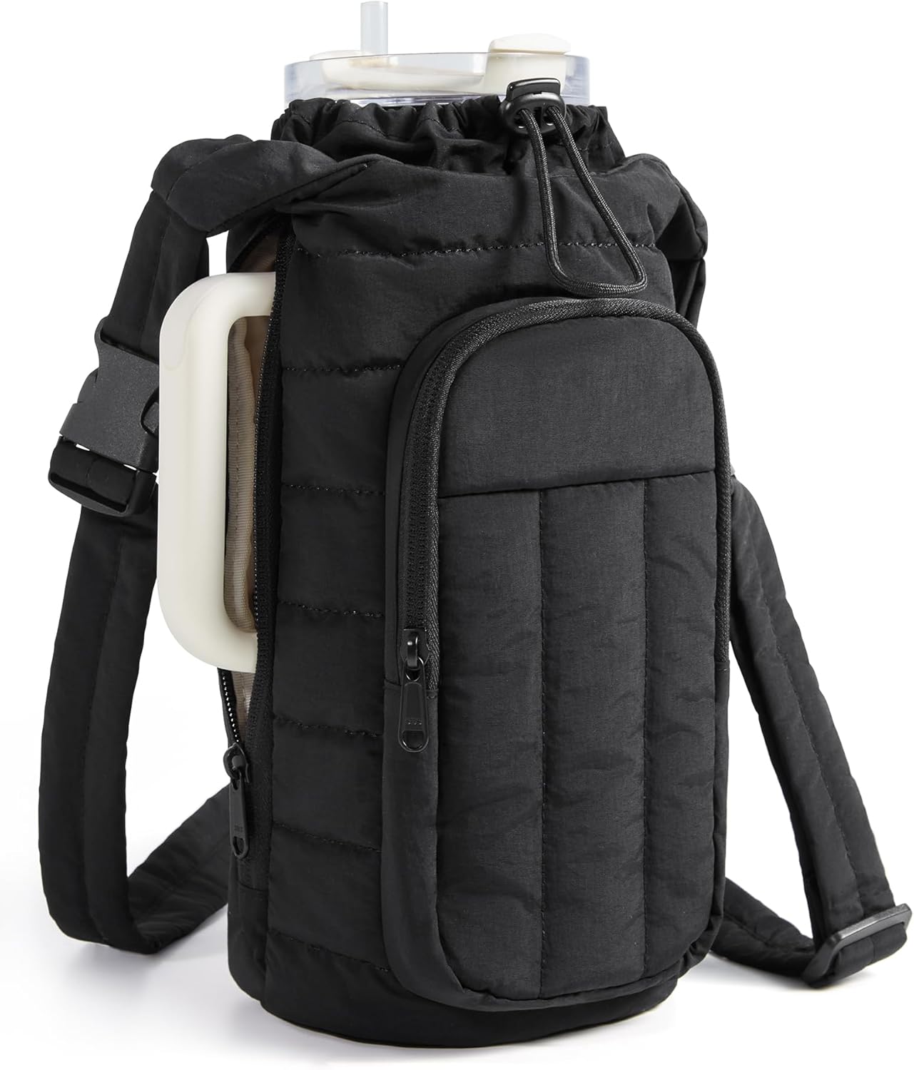 40oz Water Bottle Holder with Strap, Quilted Gym Accessories | Magnetic or Classic Design, Lightweiht Tumbler Drink Carrier, Quilted Crossbody Purse