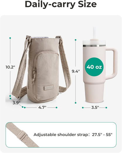 40oz Water Bottle Holder with Strap, Quilted Gym Accessories | Magnetic or Classic Design, Lightweiht Tumbler Drink Carrier, Quilted Crossbody Purse