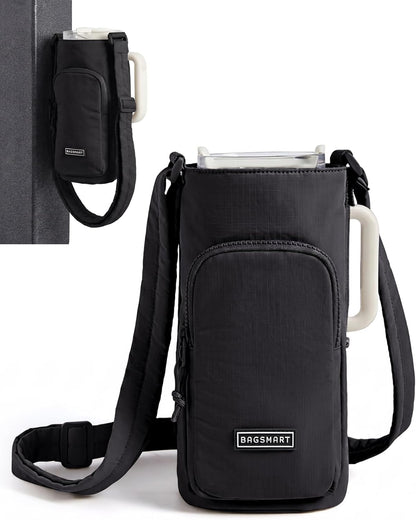 40oz Water Bottle Holder with Strap, Quilted Gym Accessories | Magnetic or Classic Design, Lightweiht Tumbler Drink Carrier, Quilted Crossbody Purse