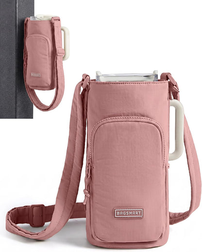 40oz Water Bottle Holder with Strap, Quilted Gym Accessories | Magnetic or Classic Design, Lightweiht Tumbler Drink Carrier, Quilted Crossbody Purse