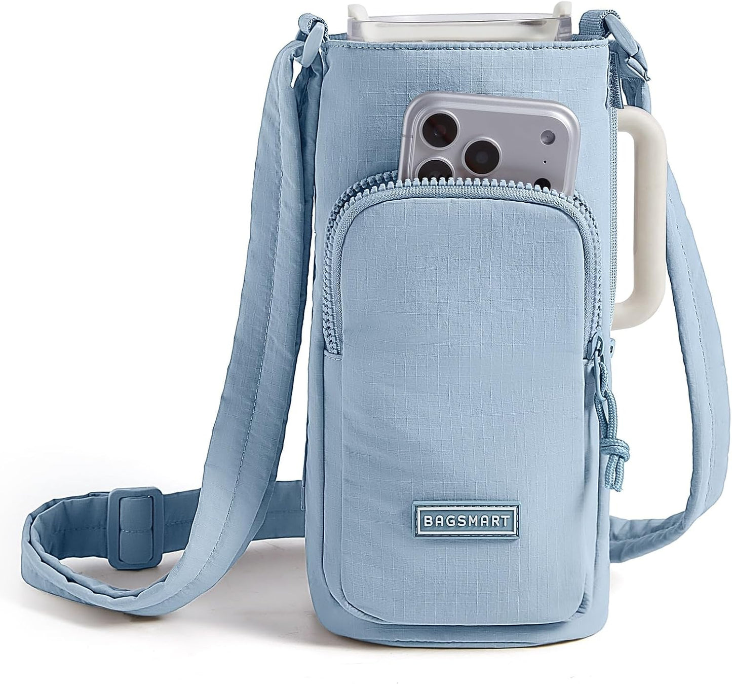 40oz Water Bottle Holder with Strap, Quilted Gym Accessories | Magnetic or Classic Design, Lightweiht Tumbler Drink Carrier, Quilted Crossbody Purse