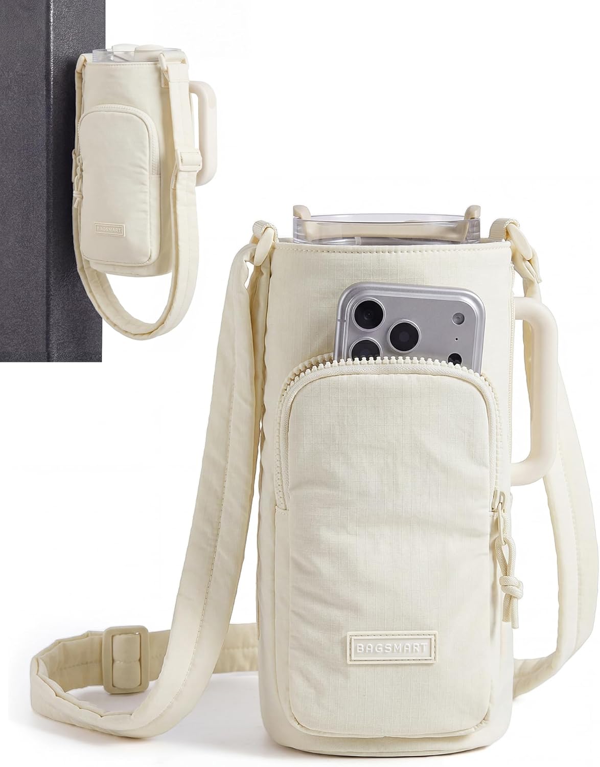 40oz Water Bottle Holder with Strap, Quilted Gym Accessories | Magnetic or Classic Design, Lightweiht Tumbler Drink Carrier, Quilted Crossbody Purse