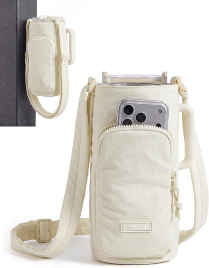 40oz Water Bottle Holder with Strap, Quilted Gym Accessories | Magnetic or Classic Design, Lightweiht Tumbler Drink Carrier, Quilted Crossbody Purse