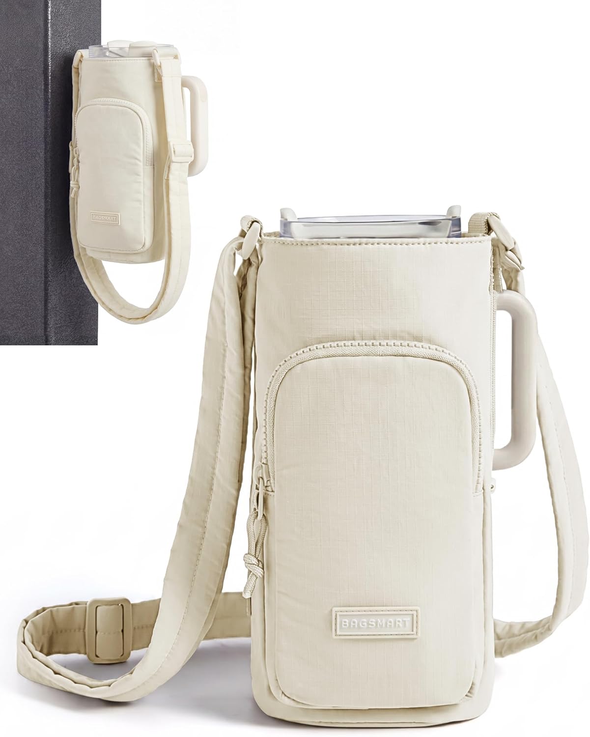 40oz Water Bottle Holder with Strap, Quilted Gym Accessories | Magnetic or Classic Design, Lightweiht Tumbler Drink Carrier, Quilted Crossbody Purse