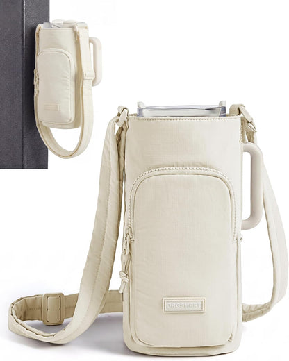 40oz Water Bottle Holder with Strap, Quilted Gym Accessories | Magnetic or Classic Design, Lightweiht Tumbler Drink Carrier, Quilted Crossbody Purse