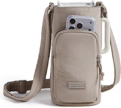 40oz Water Bottle Holder with Strap, Quilted Gym Accessories | Magnetic or Classic Design, Lightweiht Tumbler Drink Carrier, Quilted Crossbody Purse