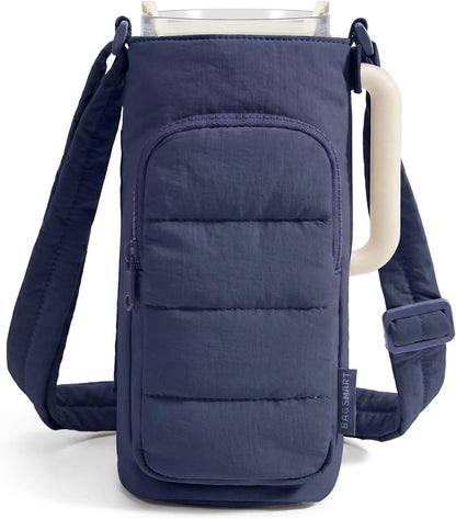 40oz Water Bottle Holder with Strap, Quilted Gym Accessories | Magnetic or Classic Design, Lightweiht Tumbler Drink Carrier, Quilted Crossbody Purse