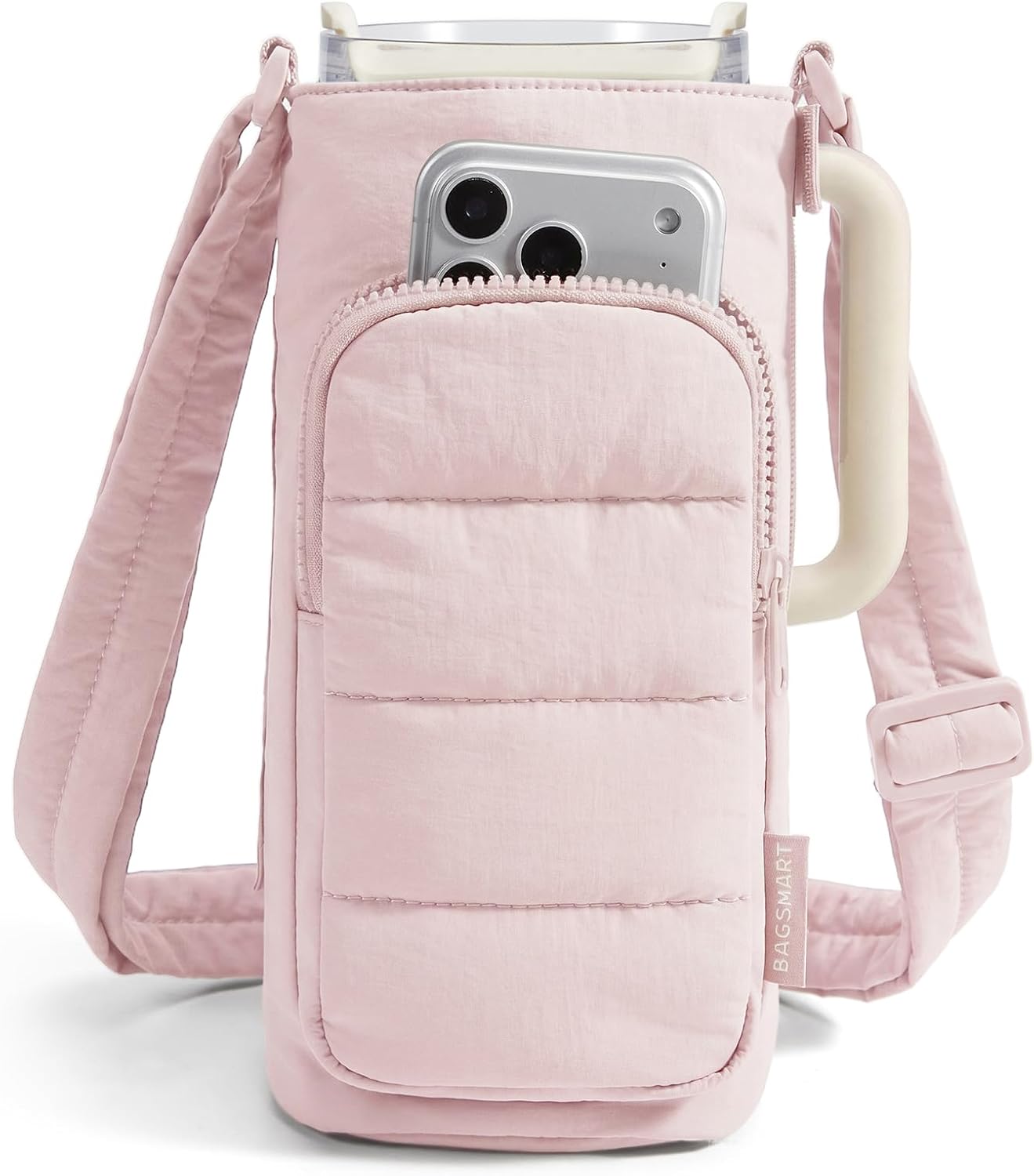 40oz Water Bottle Holder with Strap, Quilted Gym Accessories | Magnetic or Classic Design, Lightweiht Tumbler Drink Carrier, Quilted Crossbody Purse