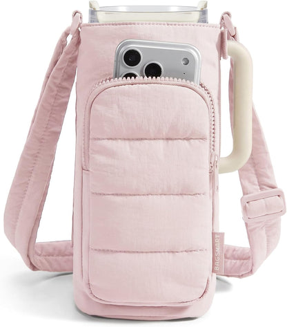 40oz Water Bottle Holder with Strap, Quilted Gym Accessories | Magnetic or Classic Design, Lightweiht Tumbler Drink Carrier, Quilted Crossbody Purse