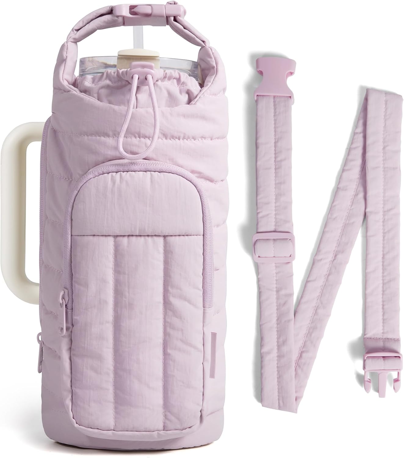 40oz Water Bottle Holder with Strap, Quilted Gym Accessories | Magnetic or Classic Design, Lightweiht Tumbler Drink Carrier, Quilted Crossbody Purse