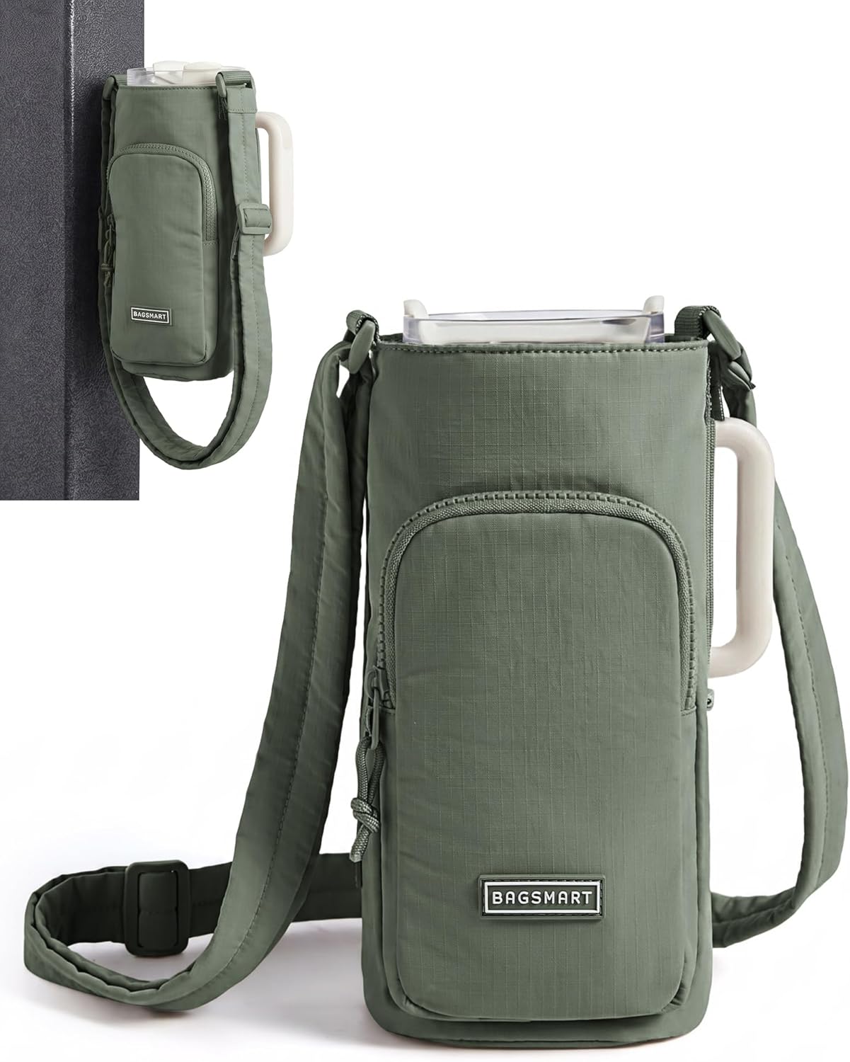 40oz Water Bottle Holder with Strap, Quilted Gym Accessories | Magnetic or Classic Design, Lightweiht Tumbler Drink Carrier, Quilted Crossbody Purse