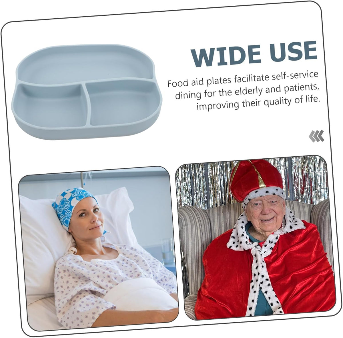 Divided Food Plate Silicone with Suction Cup for Elderly Patients