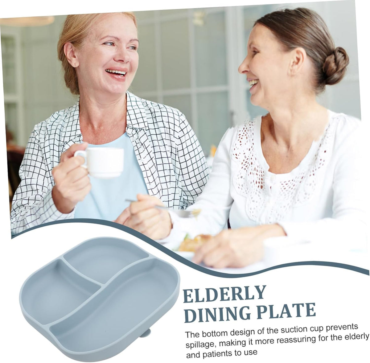 Divided Food Plate Silicone with Suction Cup for Elderly Patients