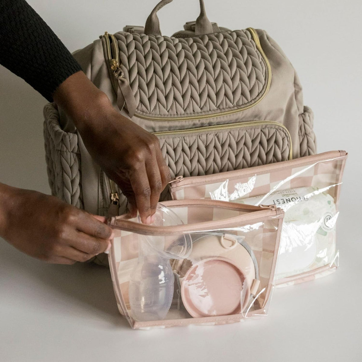 Diaper Bag Organizing Pouches | 2 Pack Mess-Proof Travel Organizer Bags with Structured Bottom & Clear Front | TSA Approved Toiletry Bag Set for Baby and Mom Essentials (Boho Rainbow)