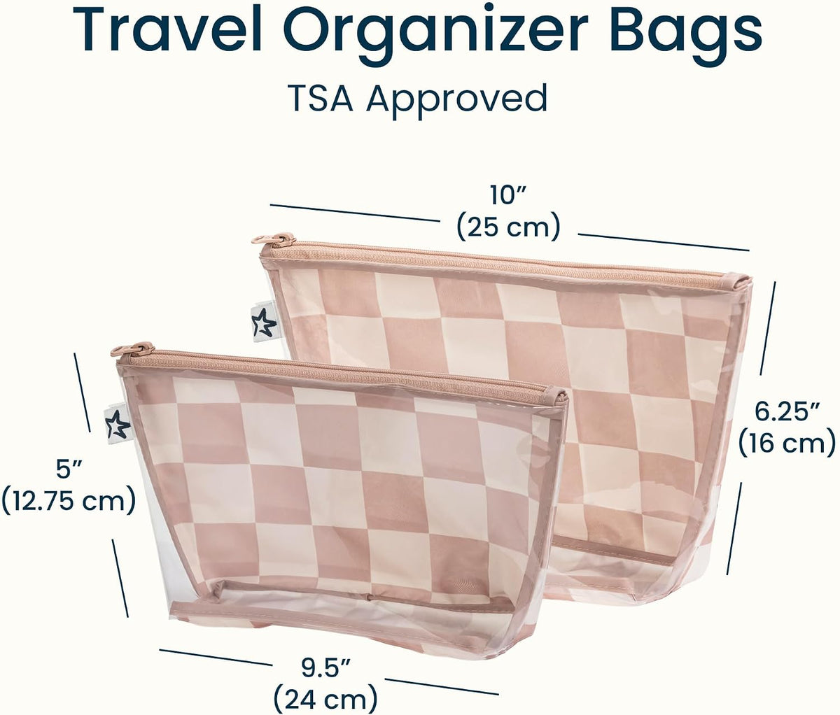 Diaper Bag Organizing Pouches | 2 Pack Mess-Proof Travel Organizer Bags with Structured Bottom & Clear Front | TSA Approved Toiletry Bag Set for Baby and Mom Essentials (Boho Rainbow)