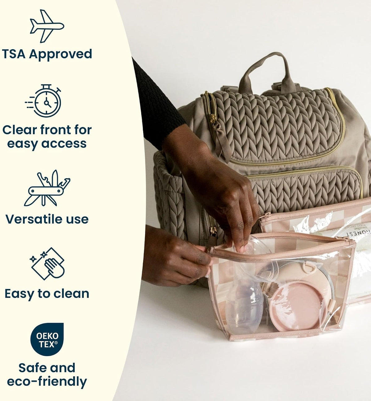 Diaper Bag Organizing Pouches | 2 Pack Mess-Proof Travel Organizer Bags with Structured Bottom & Clear Front | TSA Approved Toiletry Bag Set for Baby and Mom Essentials (Boho Rainbow)